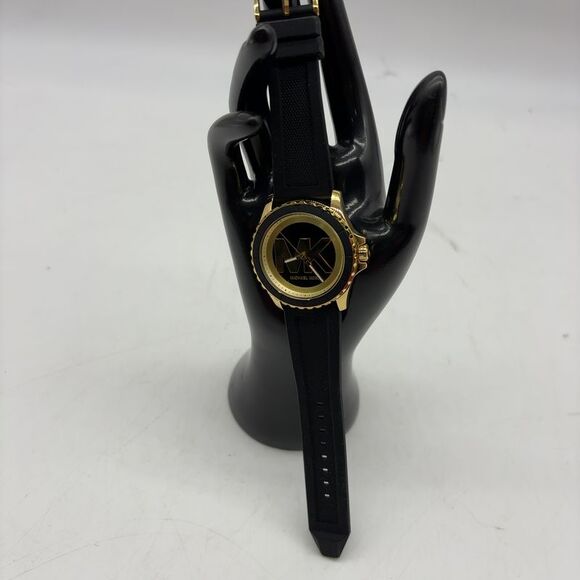 Michael Kors Accessories - Michael Kors Black and Gold Silicone Strap Watch